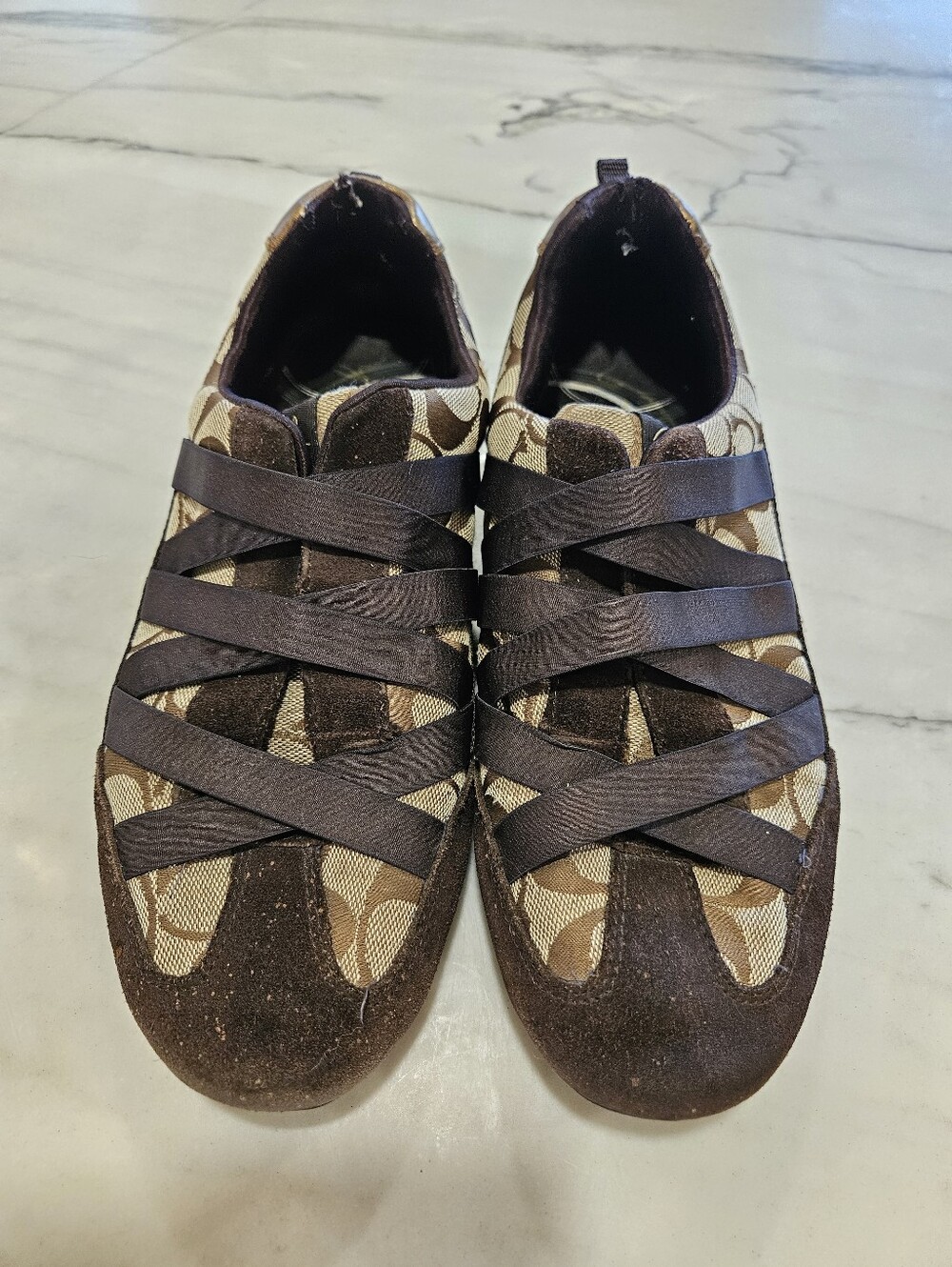 Coach Harmonie Women's Slip On Sneakers Brown Tan Criss Cross Straps Y2K Size 9